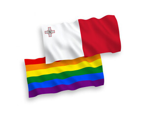 Flags of Malta and Rainbow gay pride on a white background