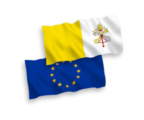 Flags of European Union and Vatican on a white background