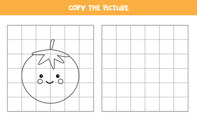 Copy the picture. Cute red tomato. Logical game for kids.