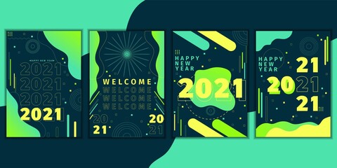 Flat vector Happy new year 2021 with modern geometric abstract. happy new year greeting card. Minimalist trendy backgrounds for branding, banner, cover, card
