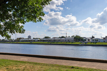 Fototapeta premium Tver. Tver region. Walk along the Volga. Historical buildings on the embankment of Stepan Razin. 18th-19th century