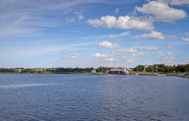 Uglich. Yaroslavl region. Cruise ships at the pier. Golden ring of Russia.