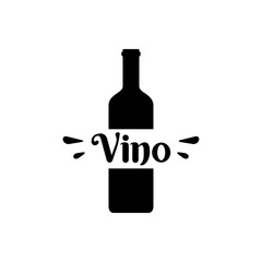 Logotipo con tipografía Vino en español en botella de vino en color negro