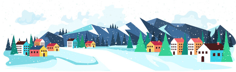 Naklejka premium merry christmas happy new year winter holidays celebration concept greeting card landscape background horizontal vector illustration