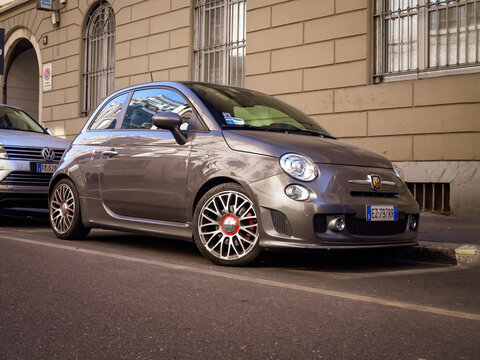 MILAN, ITALY-FEBRUARY 15, 2019: Fiat 500 Abarth 595 at city streets