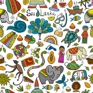 Sri Lanka travel, seamless pattern, background for your design