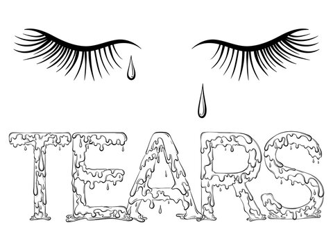 Lettering dripping word Tears. Vector illustration isolated on white background. Design for coloring book page in hand drawn style. Words for print, banners, posters, books.