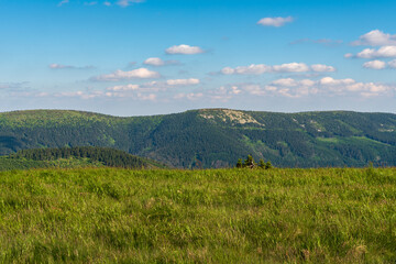 Jeleni hrbet, Bridlicna and Pecny hills from Mravanecnik hill summit in Jeseniky mountains in Czech republic