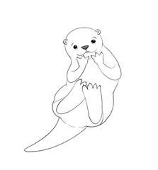 Cute sea otter, line sketch.
