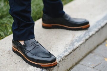 Male elegant shoes and trousers.