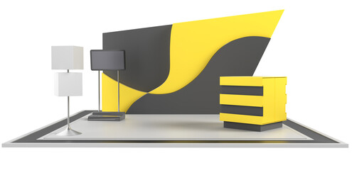 Black And Yellow Exhibition Booth. Advertising POS POI Promotion counter. Retail Trade Stand
