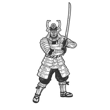 Samurai warrior sketch raster illustration