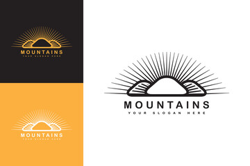 sunrise mountain logo with orange color, for your adventure store business vector graphic