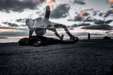 man falls to the ground