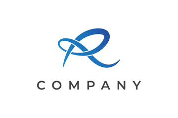 letter r abstract logo with knot rope concept, blue color element vector graphic