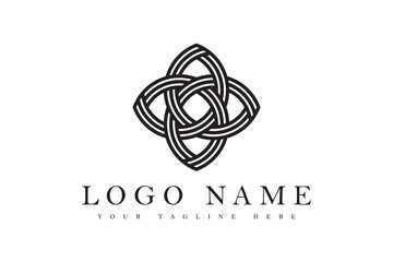 elegant striped logo with flowers shape and fabric concept, nature theme template element vector