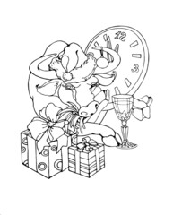 Vector graphics.
Gift New Year card, Bull in the image of Santa Claus.