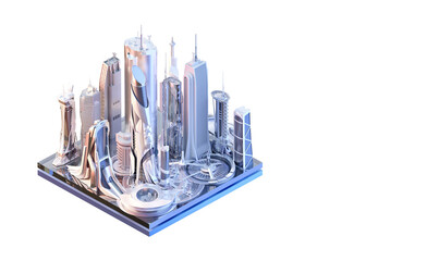 Modern isometric megapolis, 3d location map with living and industrial buildings, skyscrapers, city landmarks, streets. Megalopolis infographic illustration, smart city business center design template