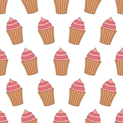 Cupcake seamless pattern design. Cupcake pattern background. Cake seamless pattern isolated.