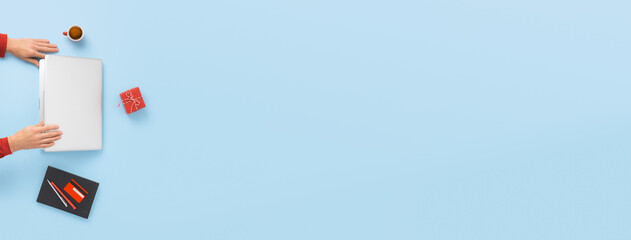 Fototapeta na wymiar Holiday shopping concept. Overhead view.