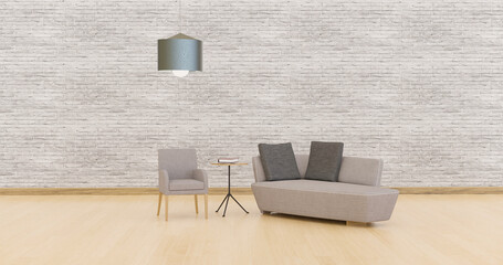 Psychologist office with armchair and sofa isolated in a lighted room, 3d illustration