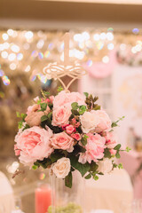 Flower Arrangement with Restaurant Number Blurred Background