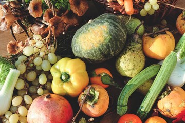 autumn fruits and vegetables top view