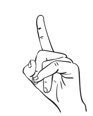 Forefinger pointing up gesture Vector sketch, Hand palm Hand drawing isolated illustration black and white graphics