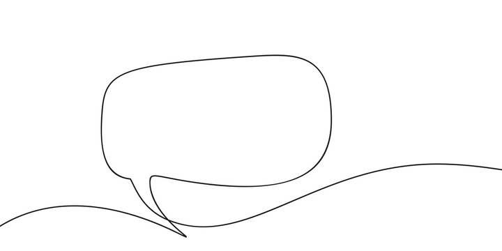 Continuous one line drawing of speech bubble, Black and white graphics vector minimalist linear illustration made of single line