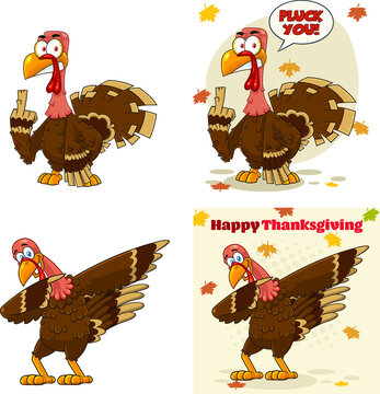 Turkey Bird Cartoon Mascot Character Set 3. Vector Collection Isolated On White Background