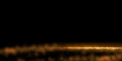 Abstract gold luxury background with sparkling glitter dust on black. 