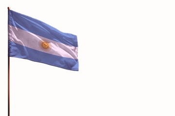 Fluttering Argentina isolated flag on white background, mockup with the space for your content.