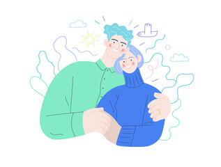 Medical insurance illustration -senior citizen health plan -modern flat vector concept digital illustration of a happy elderly embracing couple, medical insurance plan