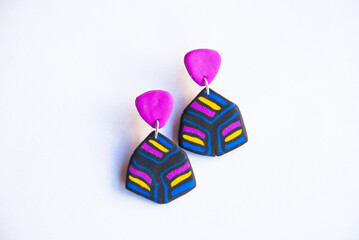 African colorful handmade stud earrings. Polymer clay jewelry.