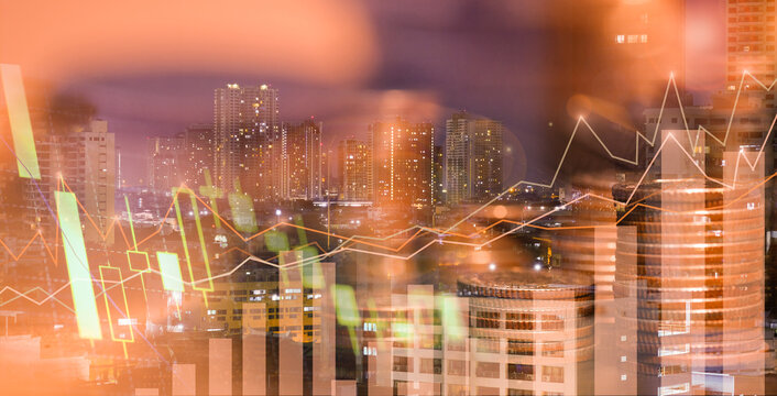 Infection financial of World stock graph has down from virus corona outbreak. COVID-19 shurtdown world business economy concept. Digit number on city background,employment