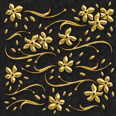 Floral Golden Blumen muster Glänzend 3d schwarz gold pattern