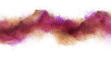Explosion of colored powder on white background.