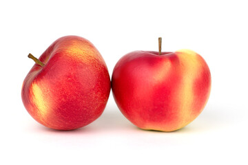 Ripe red-yellow apples on a white isolated background.
