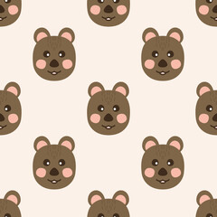 The seamless pattern with the brown bears on the beige background.