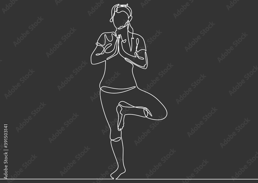 Poster Meditation. Yoga. Continuous line illustration - Posters