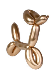 Golden bright balloon dog isolated on the white