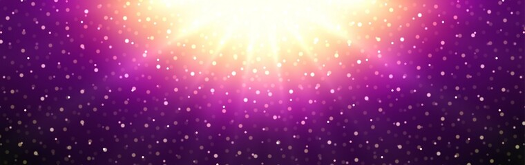 Purple bokeh glittring in bright shine beams. Holidays background for New year banner.