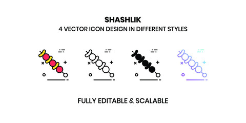 Fototapeta premium Shashlik vector illustration icons in different styles