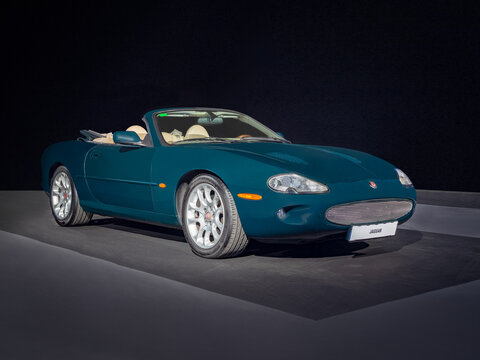 BARCELONA, SPAIN-MAY 11, 2019: 1996 Jaguar XK R convertible (X100) at the 100 years of the Automobile Exhibition