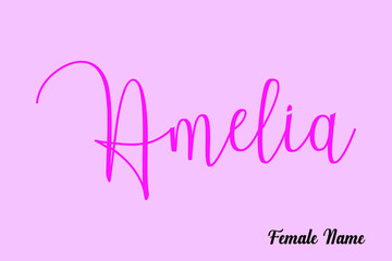 Amelia-Female Name Brush Calligraphy Dork Pink Color Text On Light Pink Background