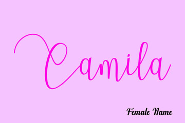 Camila-Female Name Brush Calligraphy Dork Pink Color Text On Light Pink Background