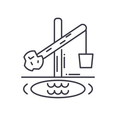 Ancient irrigation icon, linear isolated illustration, thin line vector, web design sign, outline concept symbol with editable stroke on white background.