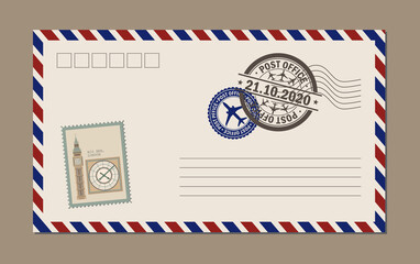 Vintage postcard designs, envelopes and stamps. Postcard bigben. - obrazy, fototapety, plakaty
