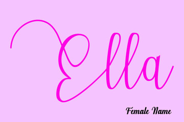 Ella-Female Name Calligraphy Dork Pink Color Text on Pink Background