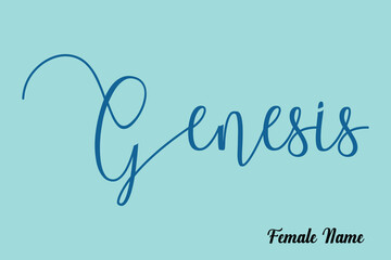 Genesis-Female Name Calligraphy Dork Cyan Color Text On Light Cyan Background